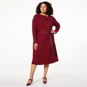 GREY by Jhoan Sebastian Grey Metallic Ribbed Belted Sweater Dress