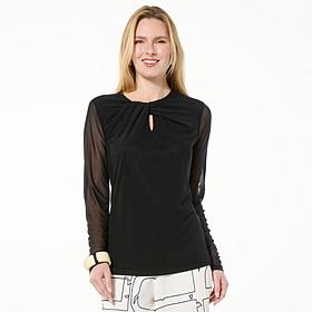 GREY by Jhoan Sebastian Grey Twisted Neck Mesh Top