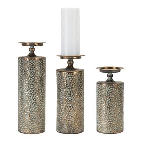 Hammered Bronze Metal 3-piece Candle Holder Set