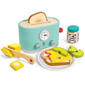 Hape: Ding & Pop-Up Toaster - 15pc Teal Wooden Food Playset