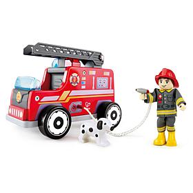 Hape Fire Truck Playset - Wooden Fire Engine with Action Figure
