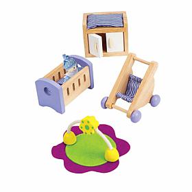 Hape Wooden Dollhouse Furniture Baby's Room Set, Dollhouse Accessories