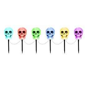 Haunted Hill Farm 1-Ft. Skull Stakes with Lights, Set of 6
