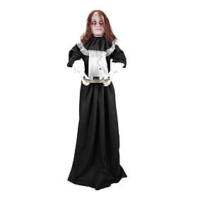 Haunted Hill Farm 5.3-Ft. Standing Animated Creepy Lady Holding Pla...