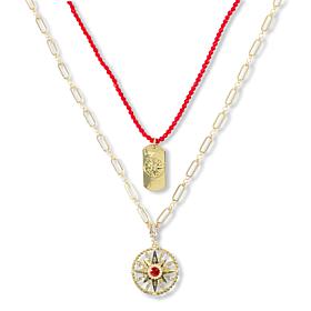 Heidi Daus Compass and Dog Tag 2-piece Chain and Beaded Necklace Set