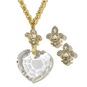 Heidi Daus Winter Heart Drop Necklace and Stud Earrings Set