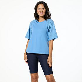 HUE Cotton Knit Eyelet Raglan Sleeve Tee