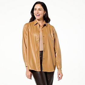 HUE Faux Leather Button Down Shirt