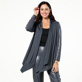 HUE Mixed Media Ponte and Faux Leather Cardigan