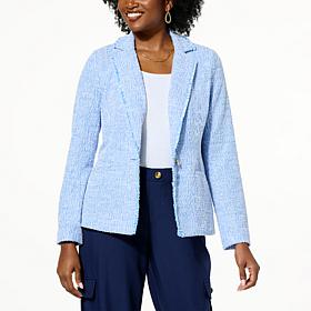 IMAN Global Chic Boucle Blazer with Fringe Trim 