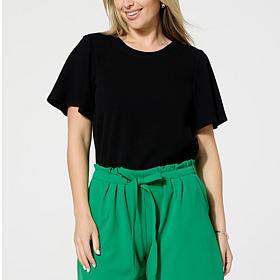 IMAN Global Chic Crepe Knit Flounce Sleeve Top 