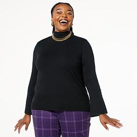 IMAN Global Chic Flounce Cuff Turtleneck Sweater