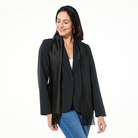 IMAN Global Chic Knit Blazer with Detachable Satin Scarf