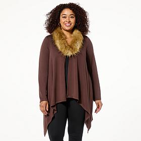 IMAN Global Chic Knit Topper with Faux Fur Collar
