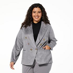 IMAN Global Chic Luxe Faux Suede Double-Breasted Blazer