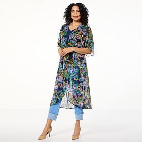 IMAN Global Chic Printed Woven Duster Cardigan