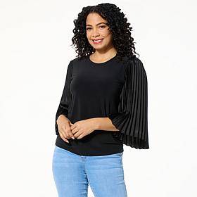 IMAN Global Chic Satin Pleated Sleeve Top