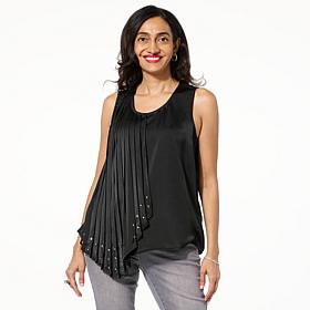 IMAN Global Chic Tank Top with Embellished Pleated Panel