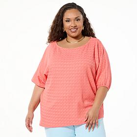 IMAN Global Chic Textured Knit Asymmetrical Dolman Sleeve Top