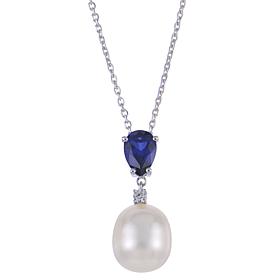Imperial Pearls Cultured Pearl and Created Blue Sapphire Necklace
