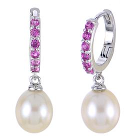 Imperial Pearls Cultured Pearl and Created Pink Sapphire Earrings
