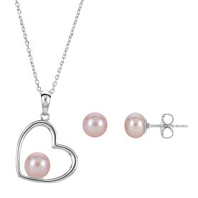 Imperial Pearls Pink Cultured Pearl Heart Pendant and Earrings Set
