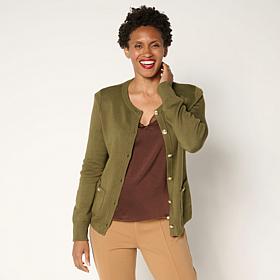 Jaclyn Smith Button-Front Long-Sleeve Sweater Jacket