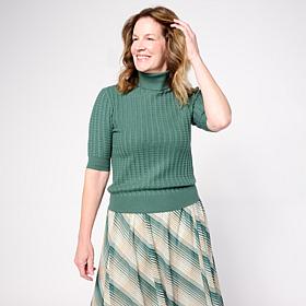 Jaclyn Smith Elbow-Sleeve Turtleneck Sweater with Cable Stitching