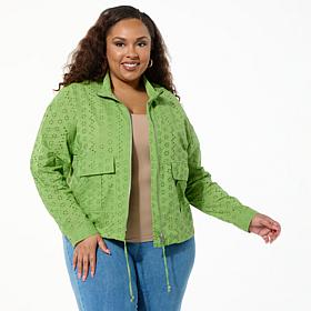 Jaclyn Smith Eyelet Zip-Front Cargo Jacket