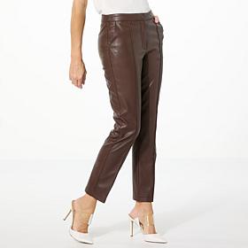 Jaclyn Smith Faux Leather Seamed Slim Leg Pant