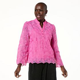 Jaclyn Smith Floral Lace Henley Blouse