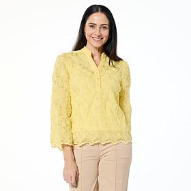 Jaclyn Smith Floral Lace Henley Blouse