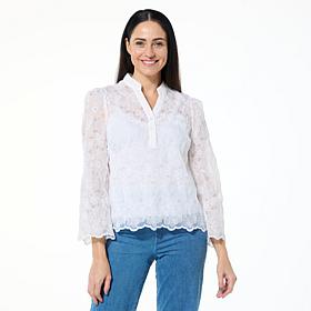 Jaclyn Smith Floral Lace Henley Blouse