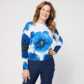 Jaclyn Smith Floral-Printed Fine Gauge Knit Sweater