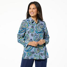 Jaclyn Smith Long-Sleeve Roll-Tab Printed Button-Up Shirt