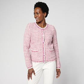 Jaclyn Smith Long-Sleeve Tweed Sweater Cardigan 