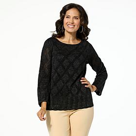 Jaclyn Smith Metallic Knit Pointelle Scoop-Neck Sweater