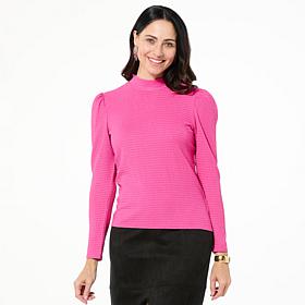 Jaclyn Smith Puff Sleeve Mock-Neck Top