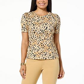 Jaclyn Smith Puff Sleeve Ribbed Knit Tee