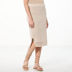 Jaclyn Smith Pull-On Pencil Midi Skirt with Crochet Hem