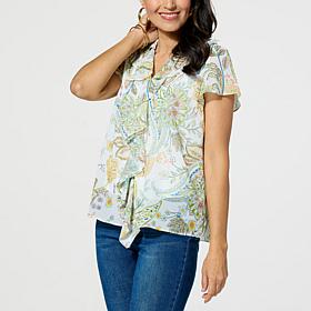 Jaclyn Smith Short-Sleeve Ruffle Front Printed Top with Camisole