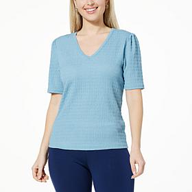 Jaclyn Smith Short Sleeve V-Neck Pucker Tee