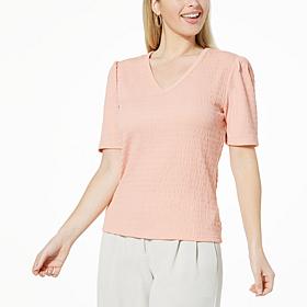 Jaclyn Smith Short Sleeve V-Neck Pucker Tee