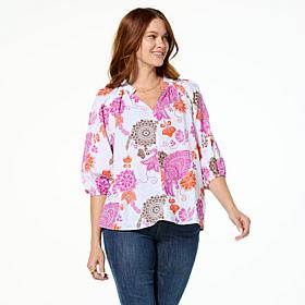 Jaclyn Smith Woven Voile Gathered Neck Romantic Blouse