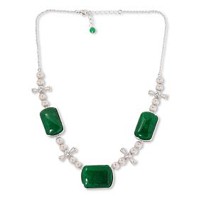 Jade of Yesteryear Green Jade Emerald-Cut Necklace with CZ Accents