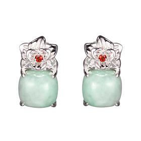 Jade of Yesteryear Sterling Silver Green Jade and Garnet Earrings