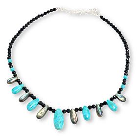 Jay King Black Chalcedony, Turquoise and Abalone Shell Necklace