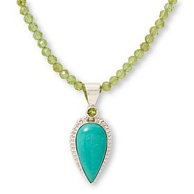 Jay King Peridot Beaded Necklace with Campitos Turquoise Pendant