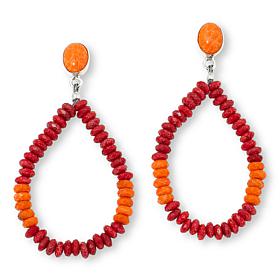 Jay King Red and Orange Coral Bead Loop Drop Earrings