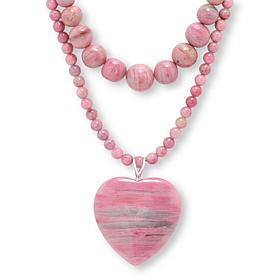 Jay King Set of 2 Argentinian Rhodonite Bead Necklaces & Heart Pendant